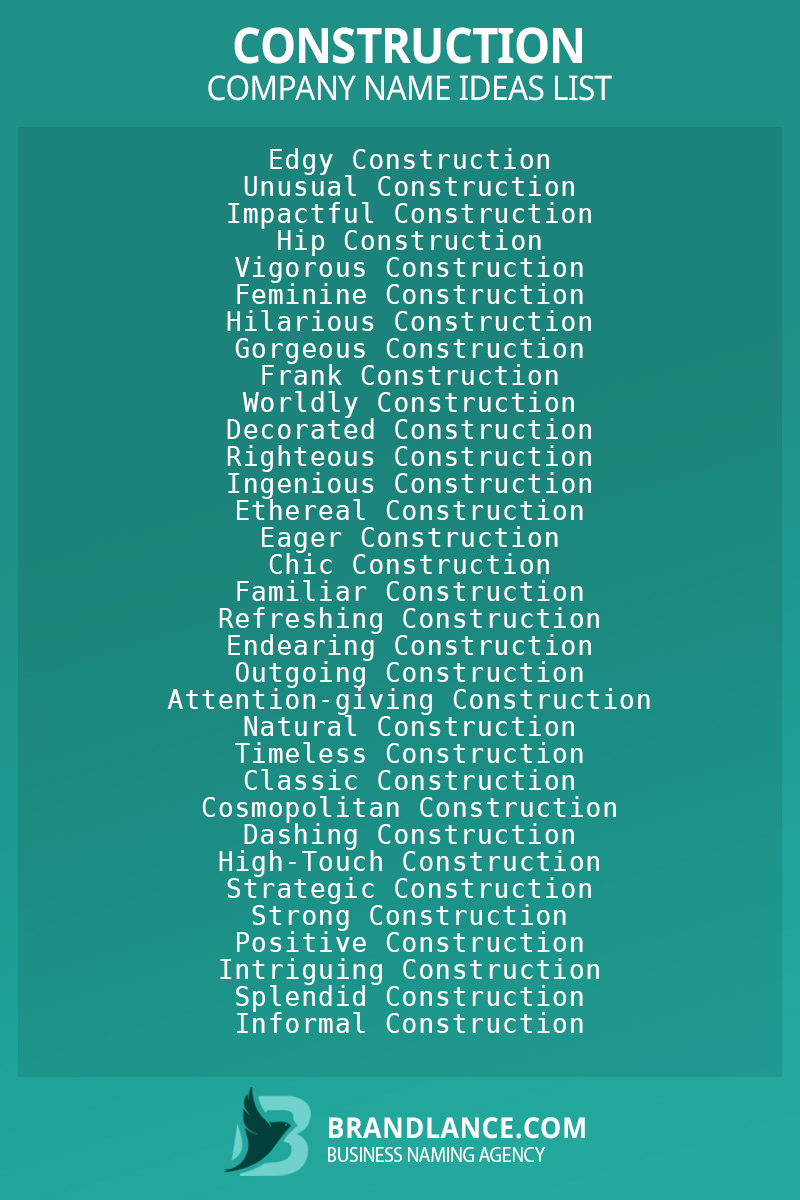Construction business naming suggestions from Brandlance naming experts