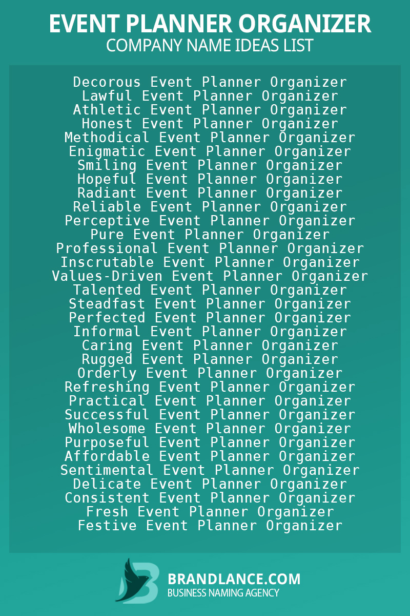 Event planner organizer business naming suggestions from Brandlance naming experts