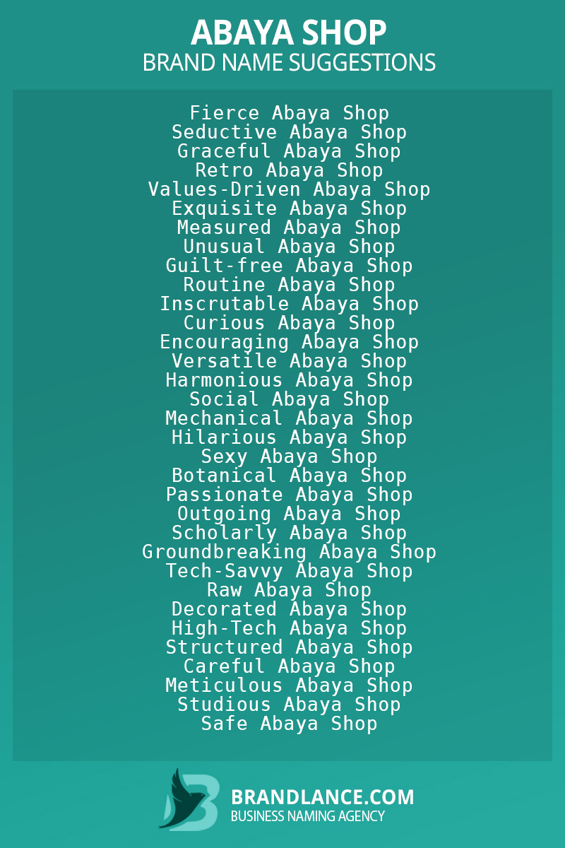 List of brand name ideas for newAbaya shopcompanies