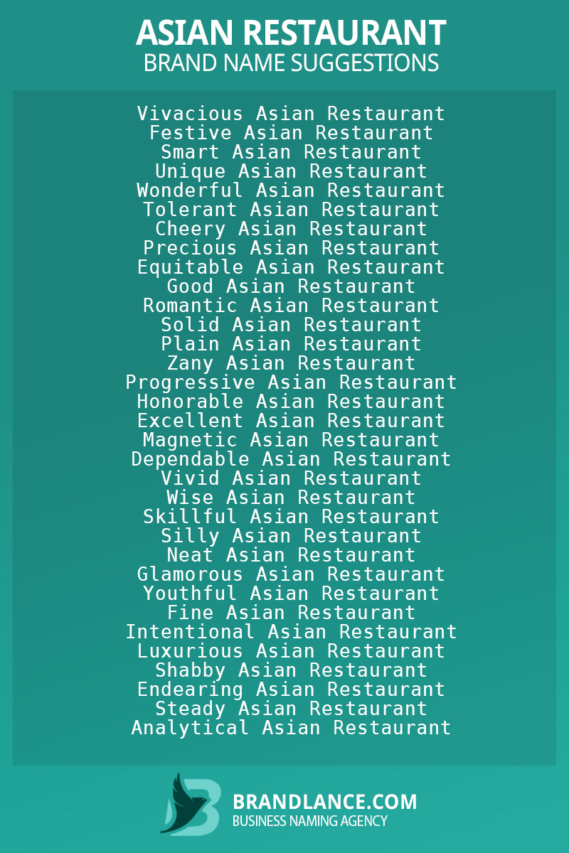 List of brand name ideas for newAsian restaurantcompanies