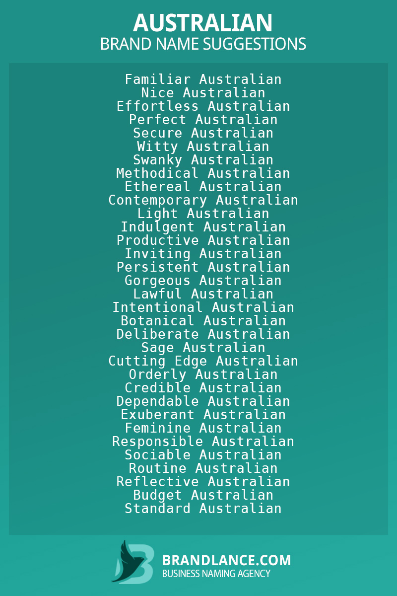 List of brand name ideas for newAustraliancompanies