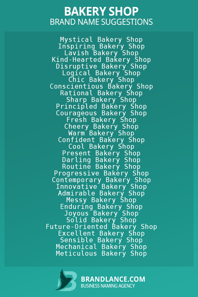 List of brand name ideas for newBakery shopcompanies
