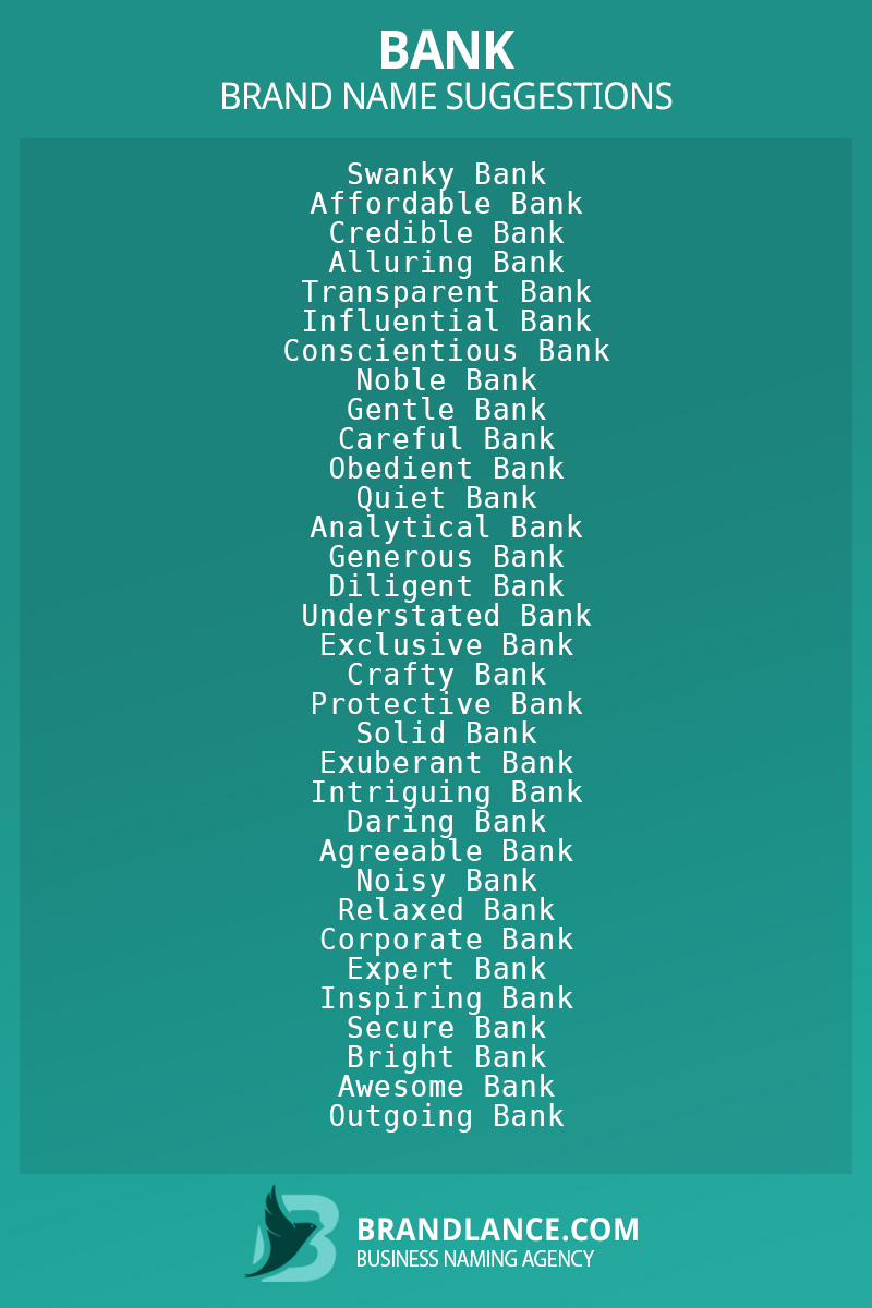 List of brand name ideas for newBankcompanies
