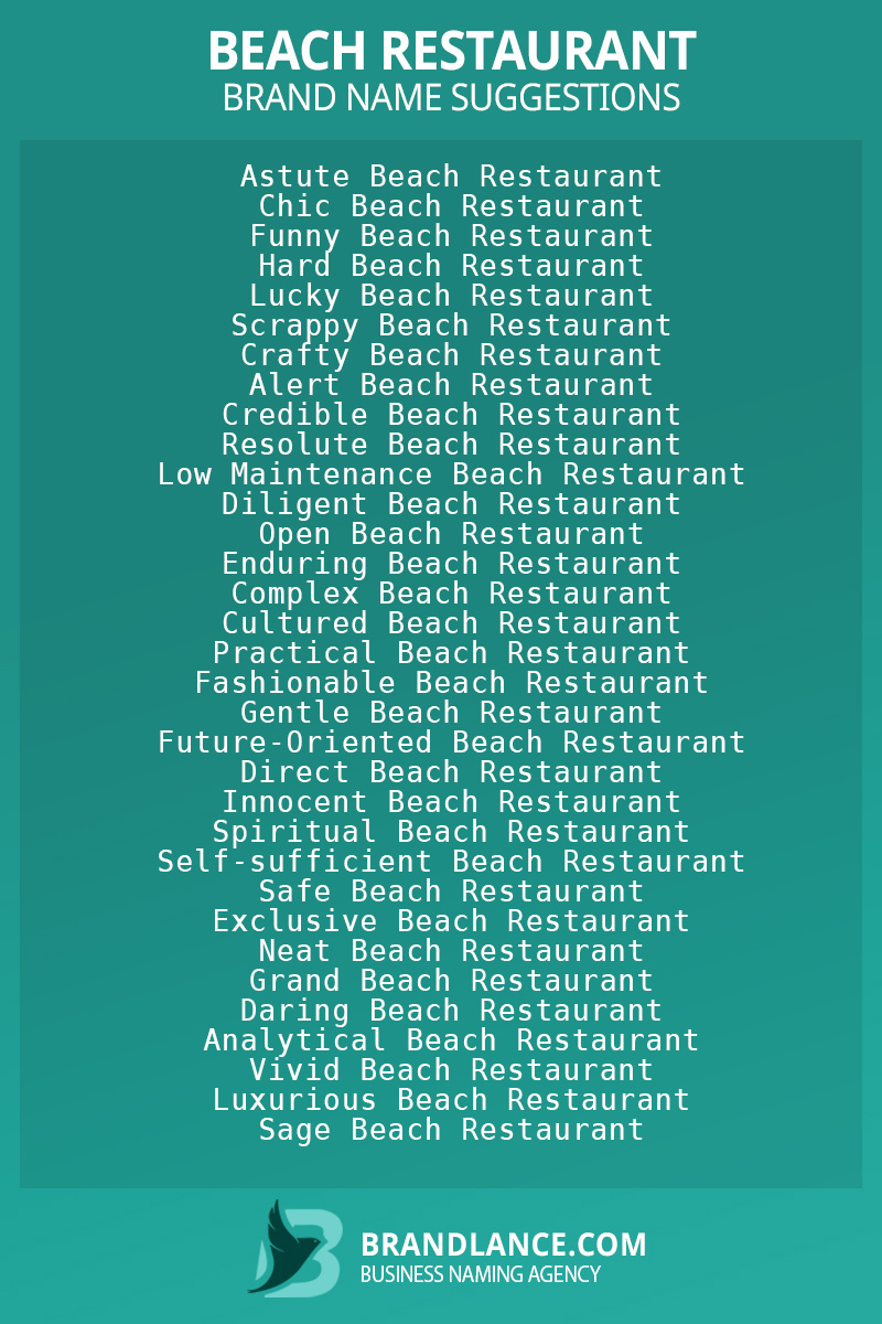 List of brand name ideas for newBeach restaurantcompanies