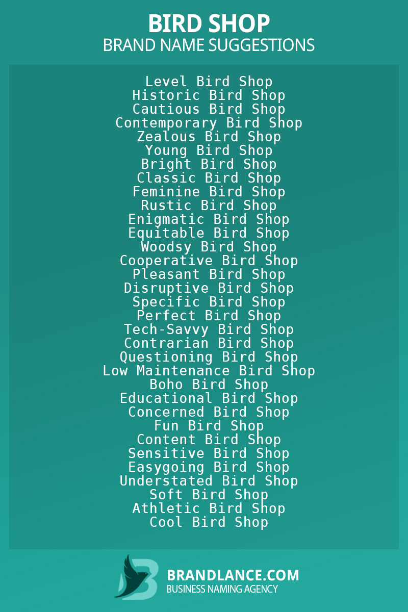 List of brand name ideas for newBird shopcompanies