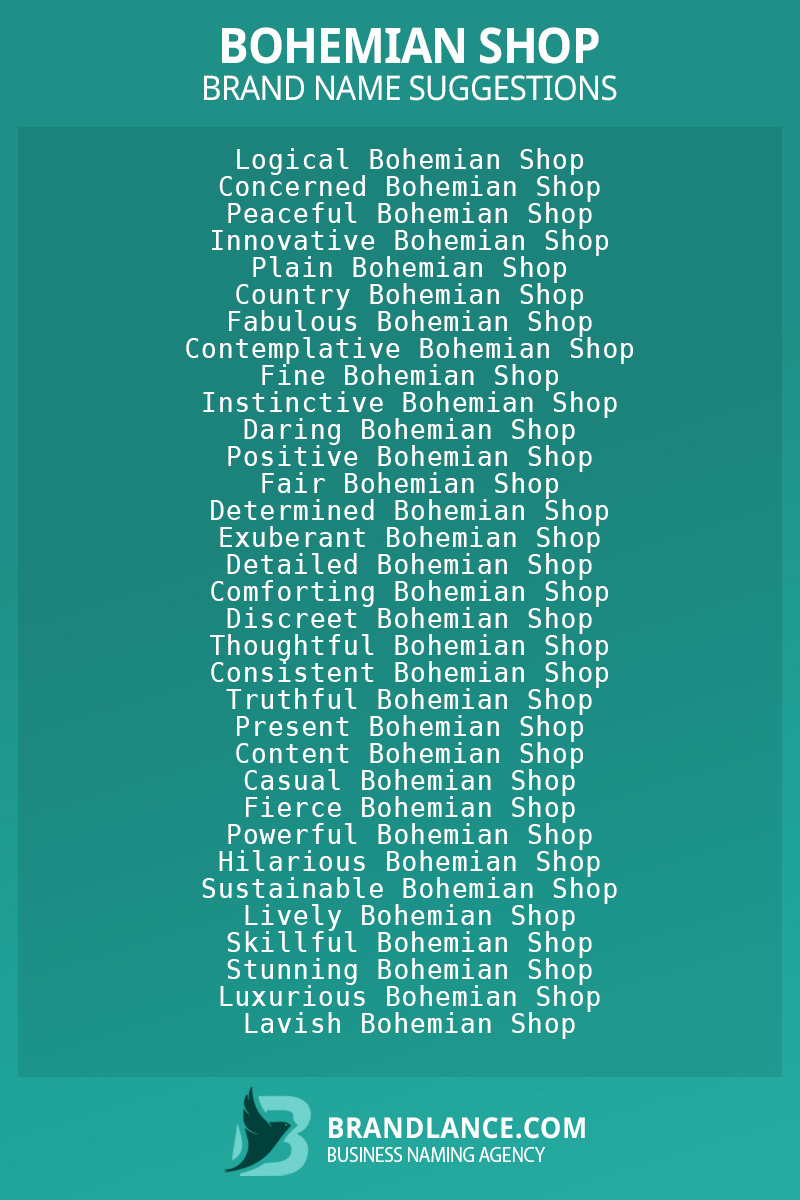 List of brand name ideas for newBohemian shopcompanies