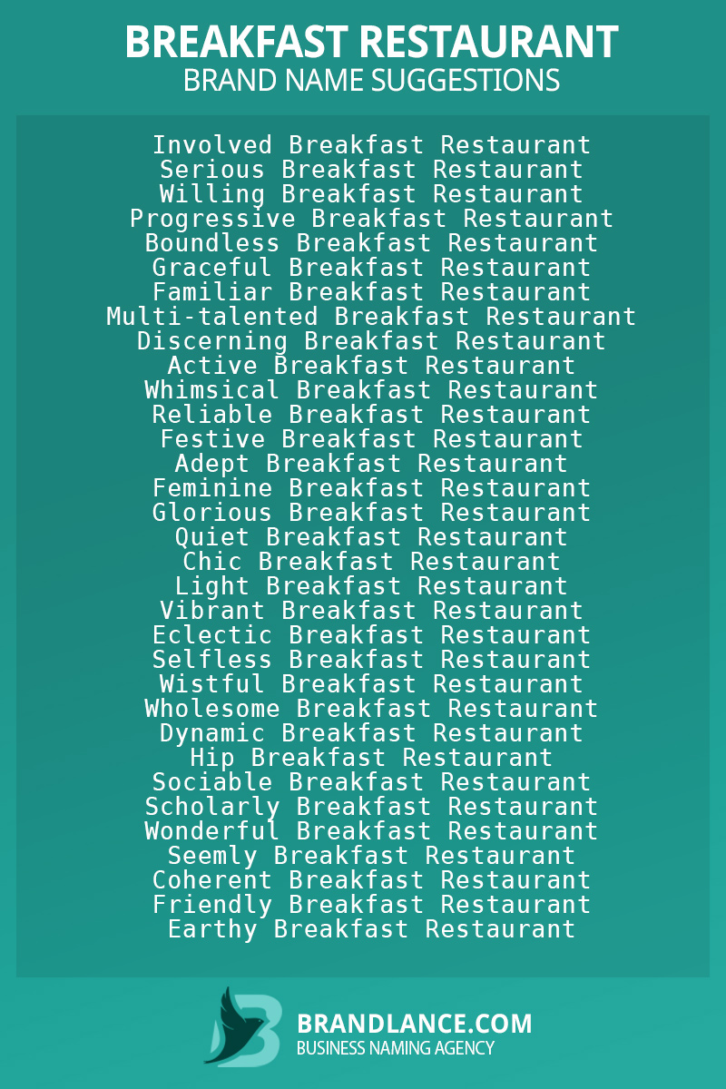 List of brand name ideas for newBreakfast restaurantcompanies