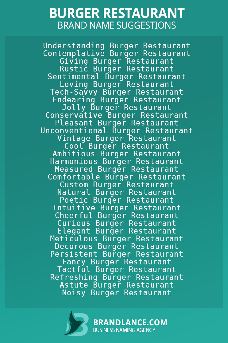 List of brand name ideas for newBurger restaurantcompanies
