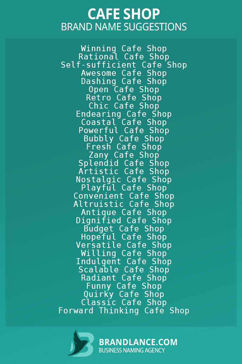 List of brand name ideas for newCafe shopcompanies