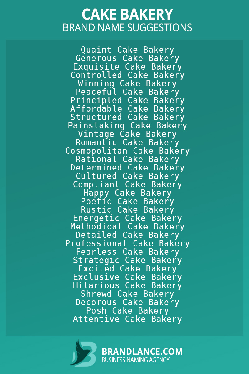 List of brand name ideas for newCake bakerycompanies