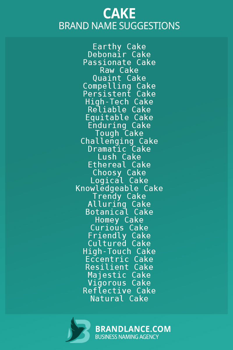 List of brand name ideas for newCakecompanies