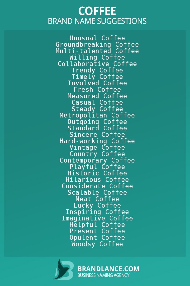 List of brand name ideas for newCoffeecompanies