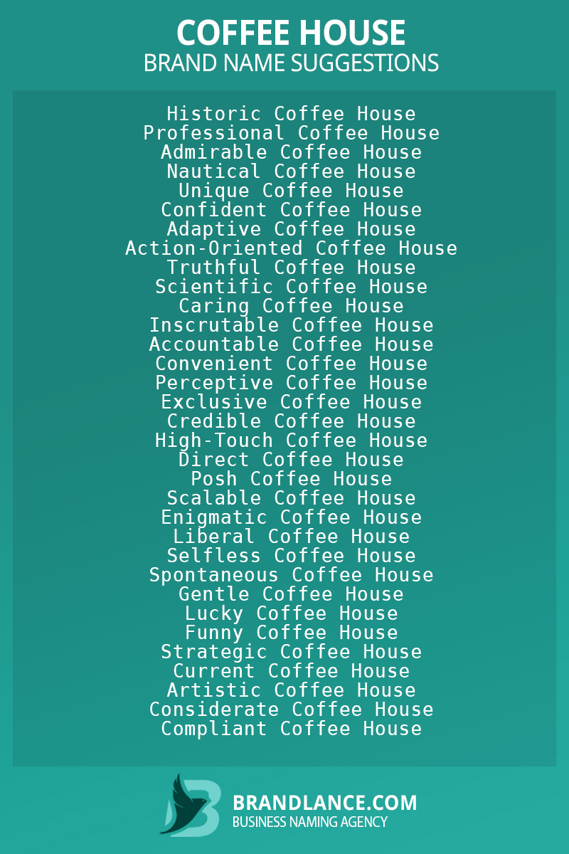 List of brand name ideas for newCoffee housecompanies