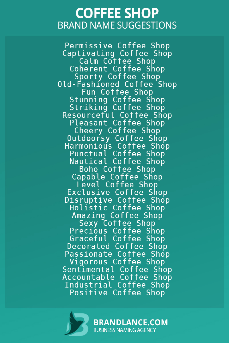 List of brand name ideas for newCoffee shopcompanies