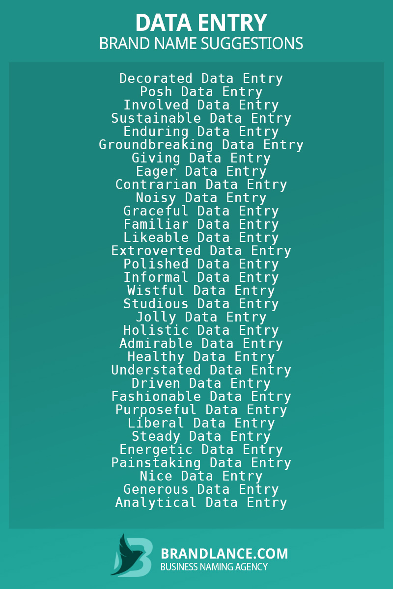 List of brand name ideas for newData entrycompanies