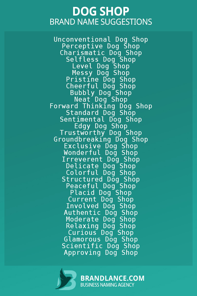 List of brand name ideas for newDog shopcompanies