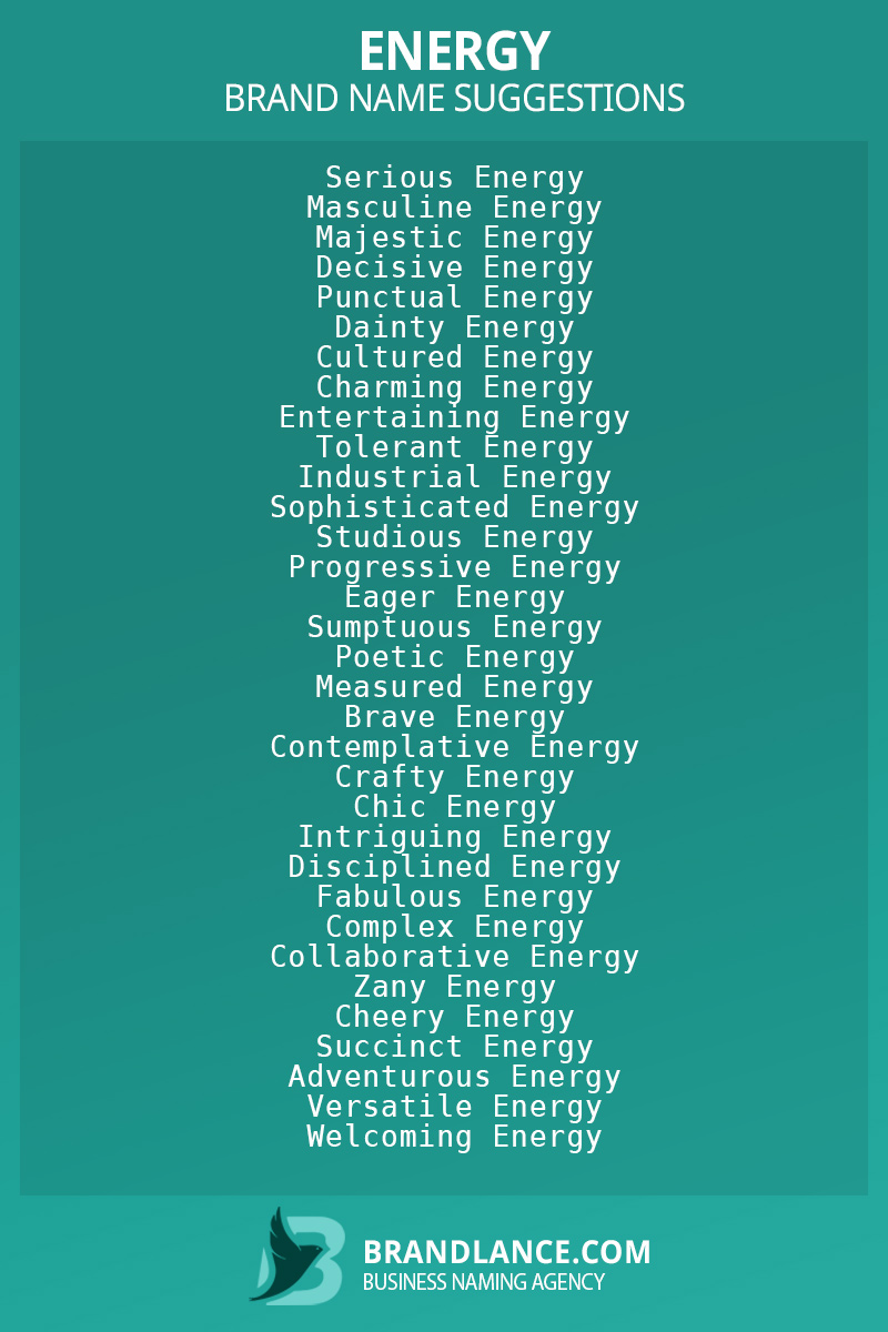 List of brand name ideas for newEnergycompanies