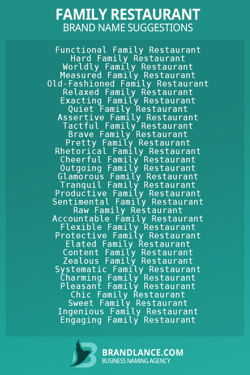 List of brand name ideas for newFamily restaurantcompanies