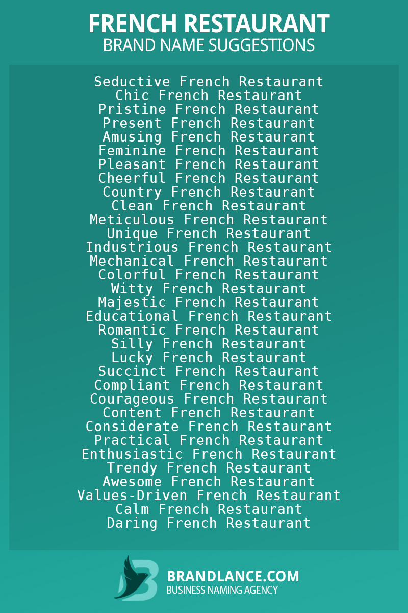List of brand name ideas for newFrench restaurantcompanies