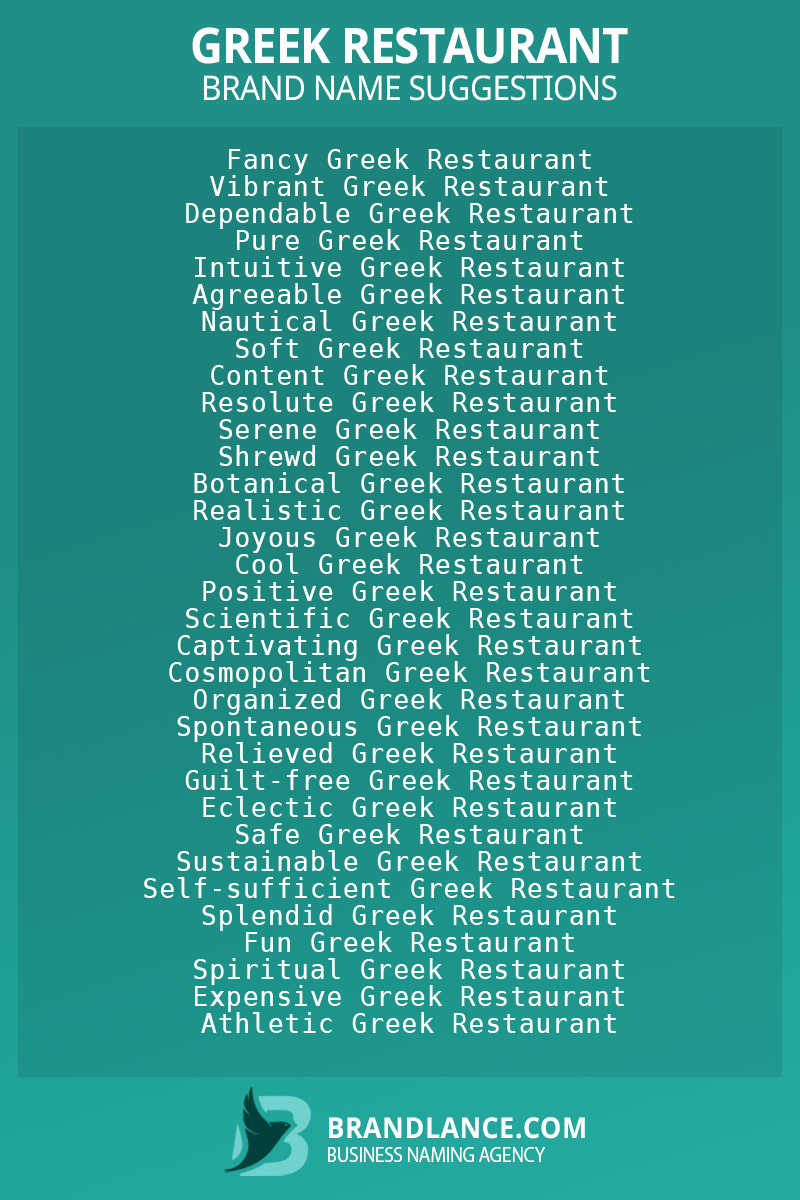 List of brand name ideas for newGreek restaurantcompanies