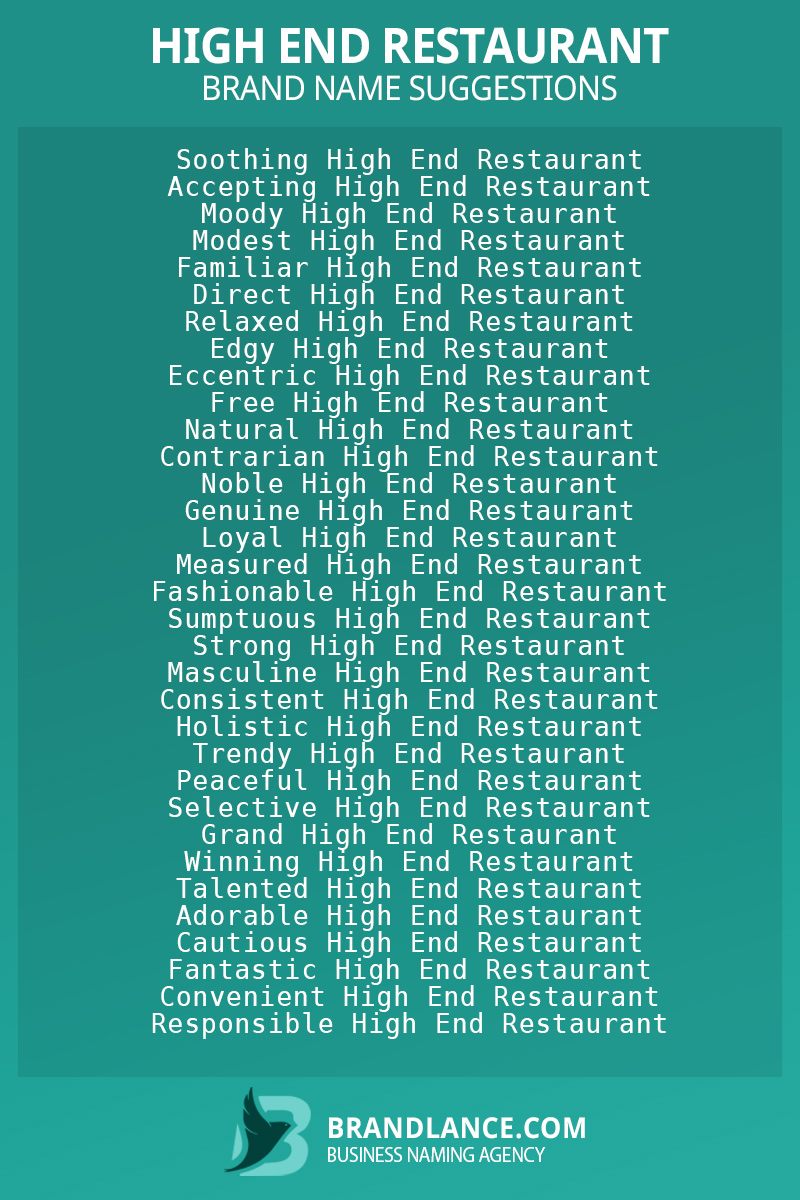 List of brand name ideas for newHigh end restaurantcompanies