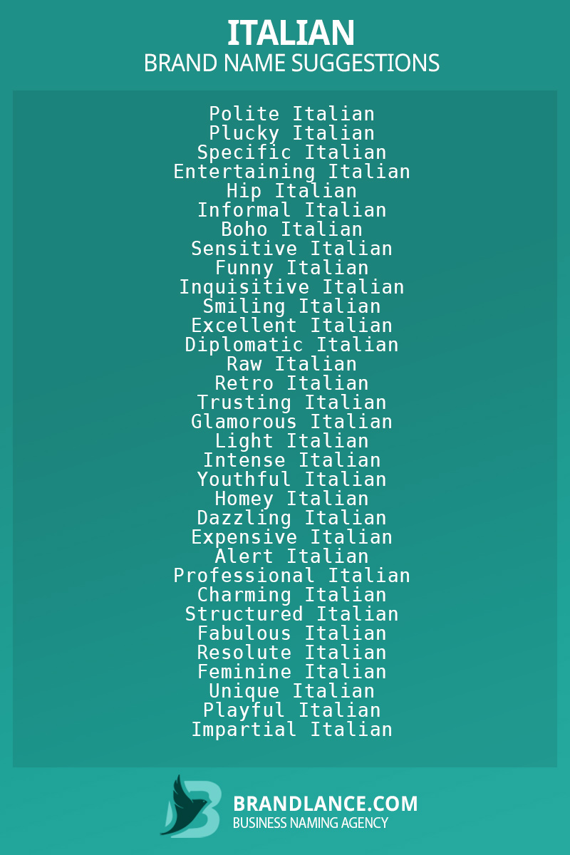 List of brand name ideas for newItaliancompanies
