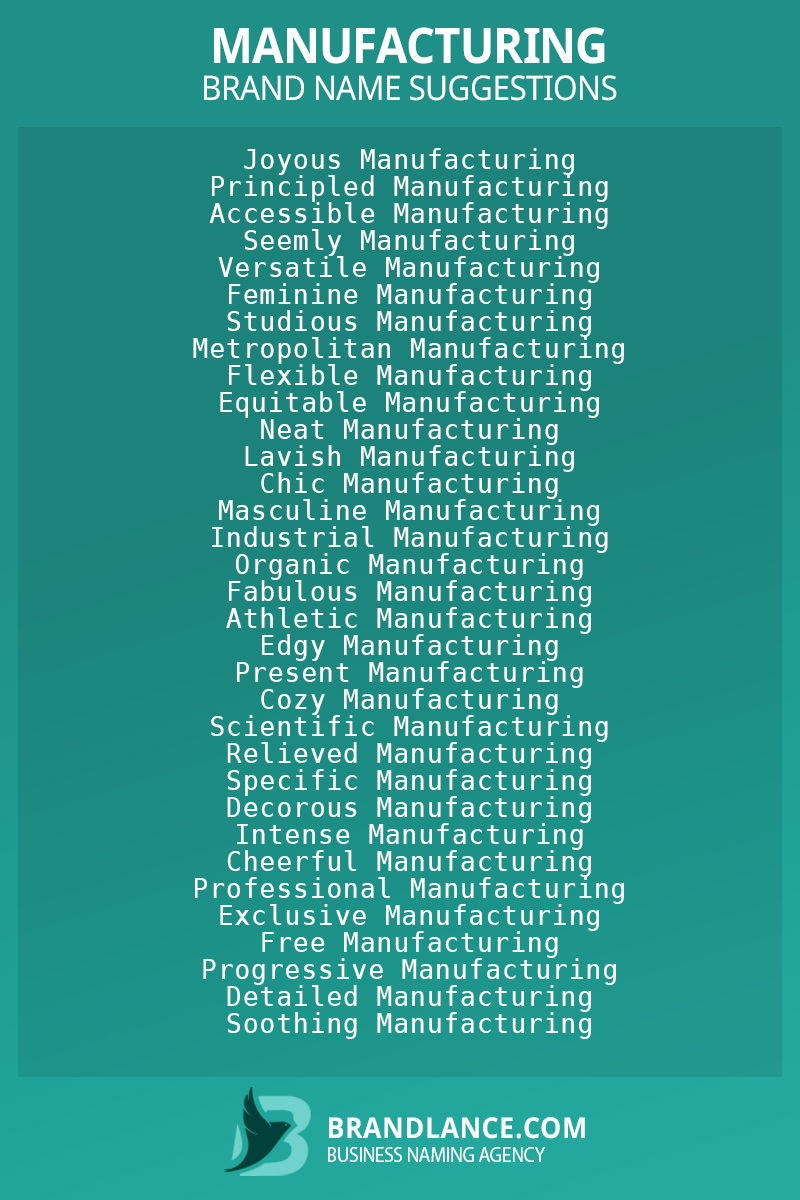 List of brand name ideas for newManufacturingcompanies