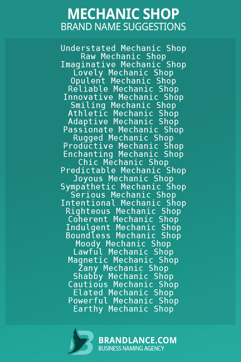 List of brand name ideas for newMechanic shopcompanies