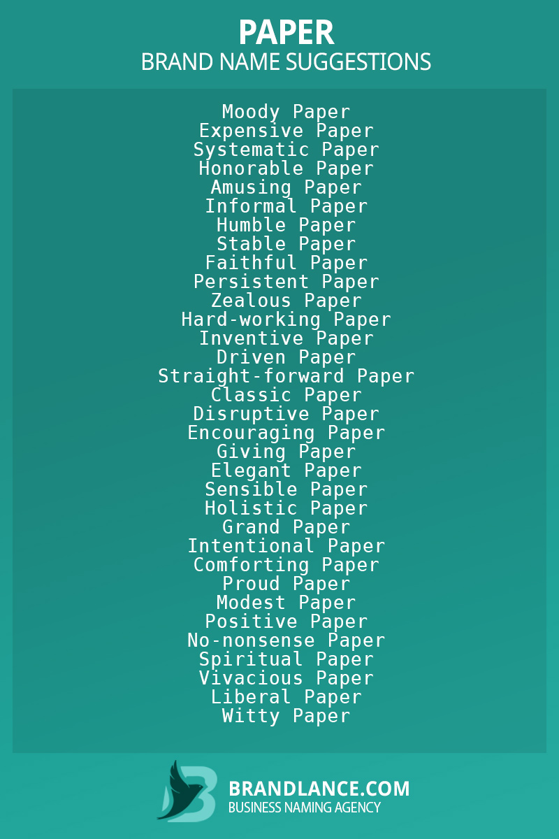 List of brand name ideas for newPapercompanies