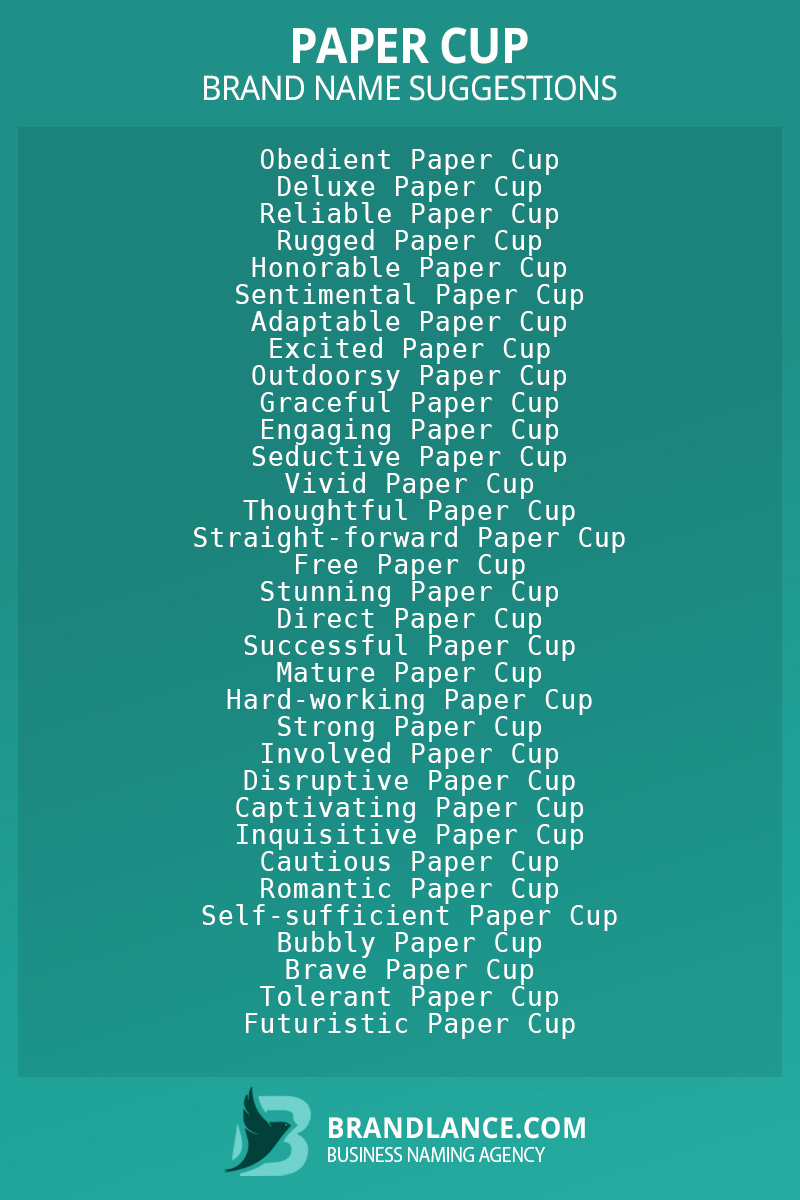 List of brand name ideas for newPaper cupcompanies