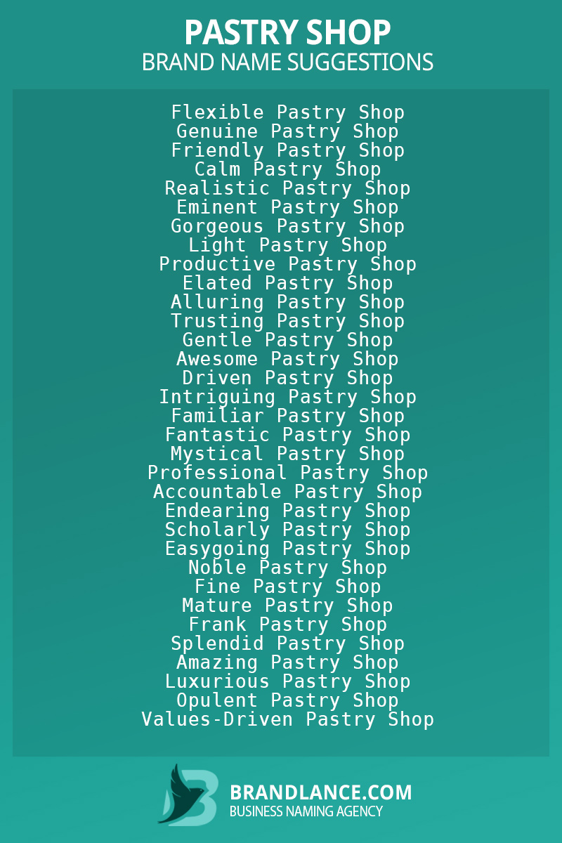 List of brand name ideas for newPastry shopcompanies