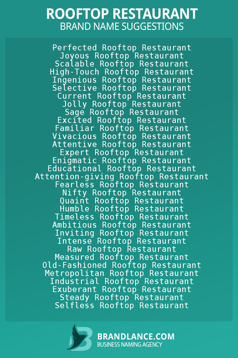 List of brand name ideas for newRooftop restaurantcompanies