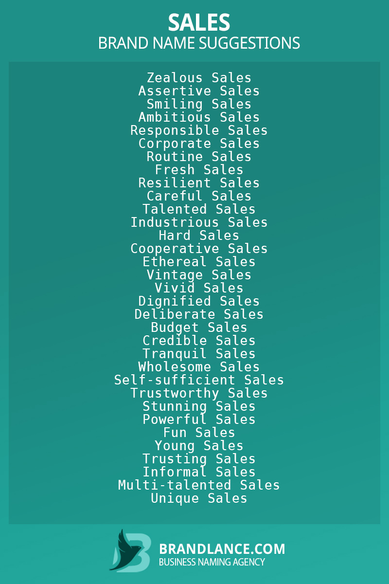 List of brand name ideas for newSalescompanies