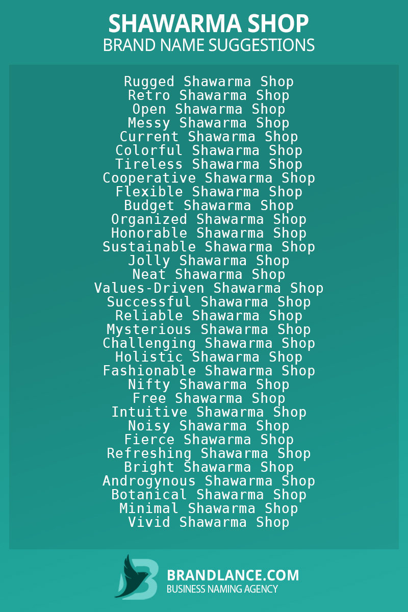 List of brand name ideas for newShawarma shopcompanies