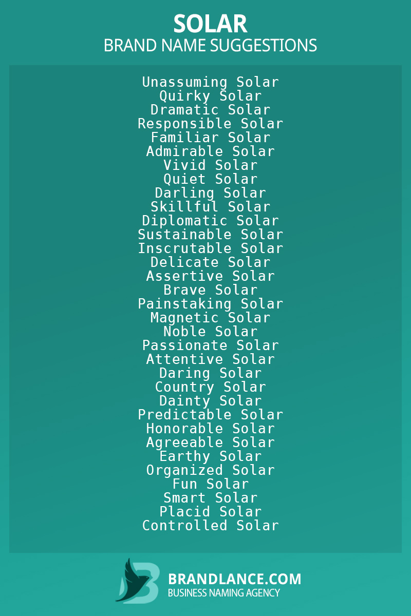 List of brand name ideas for newSolarcompanies
