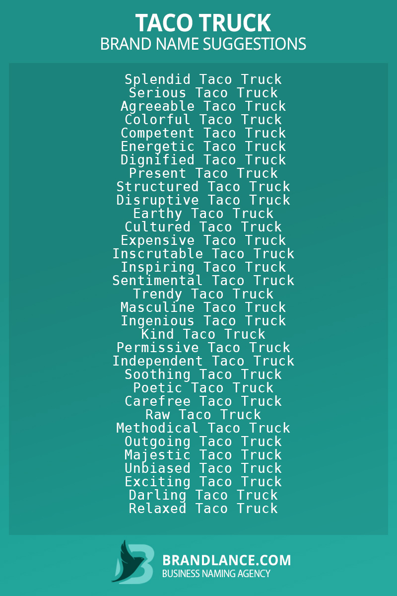 List of brand name ideas for newTaco truckcompanies