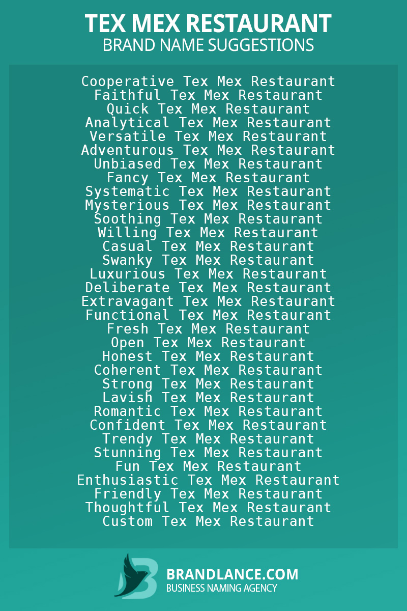 List of brand name ideas for newTex mex restaurantcompanies