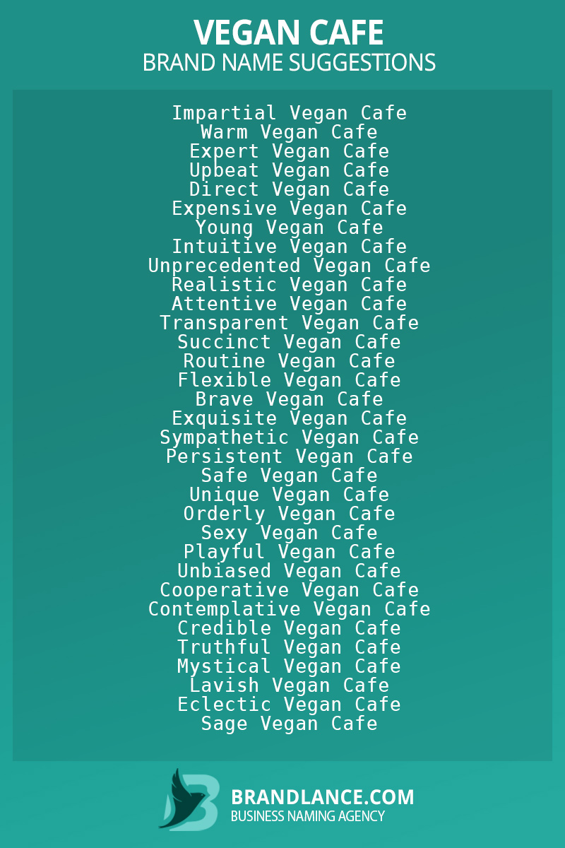 List of brand name ideas for newVegan cafecompanies
