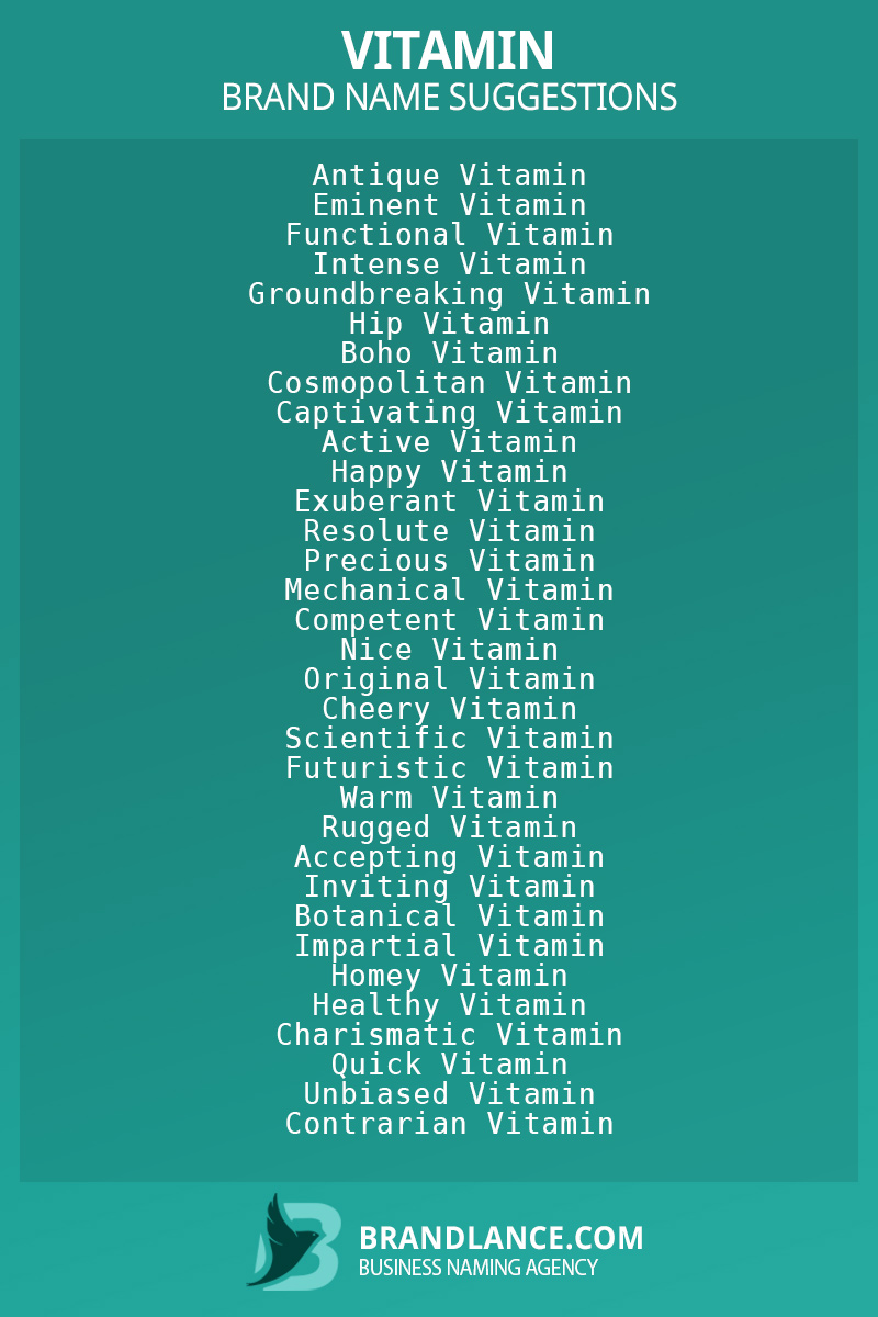 List of brand name ideas for newVitamincompanies