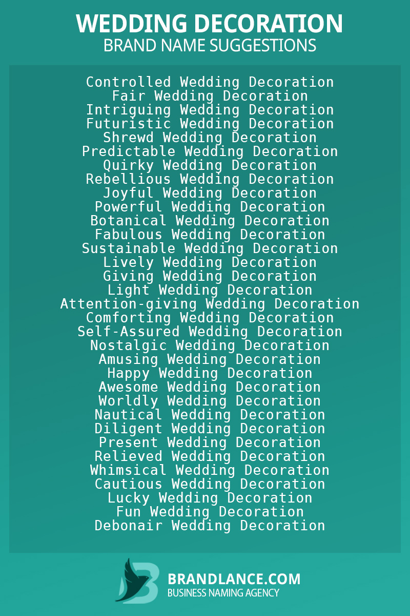 1694 Wedding Decoration Company Name Ideas List 2024