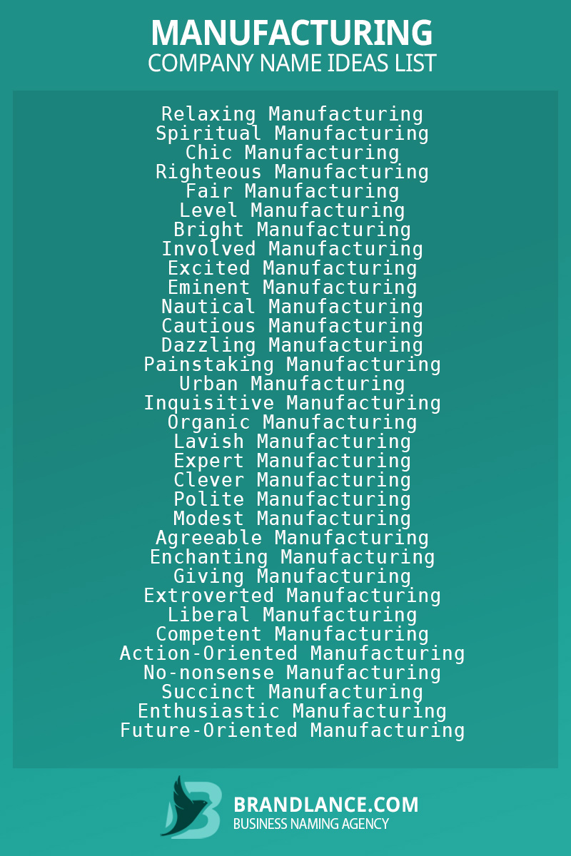 Manufacturing business naming suggestions from Brandlance naming experts